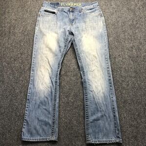 Flypaper Jeans Mens 34x30 Blue Light Wash Relaxed Bootcut Denim Pants Distressed